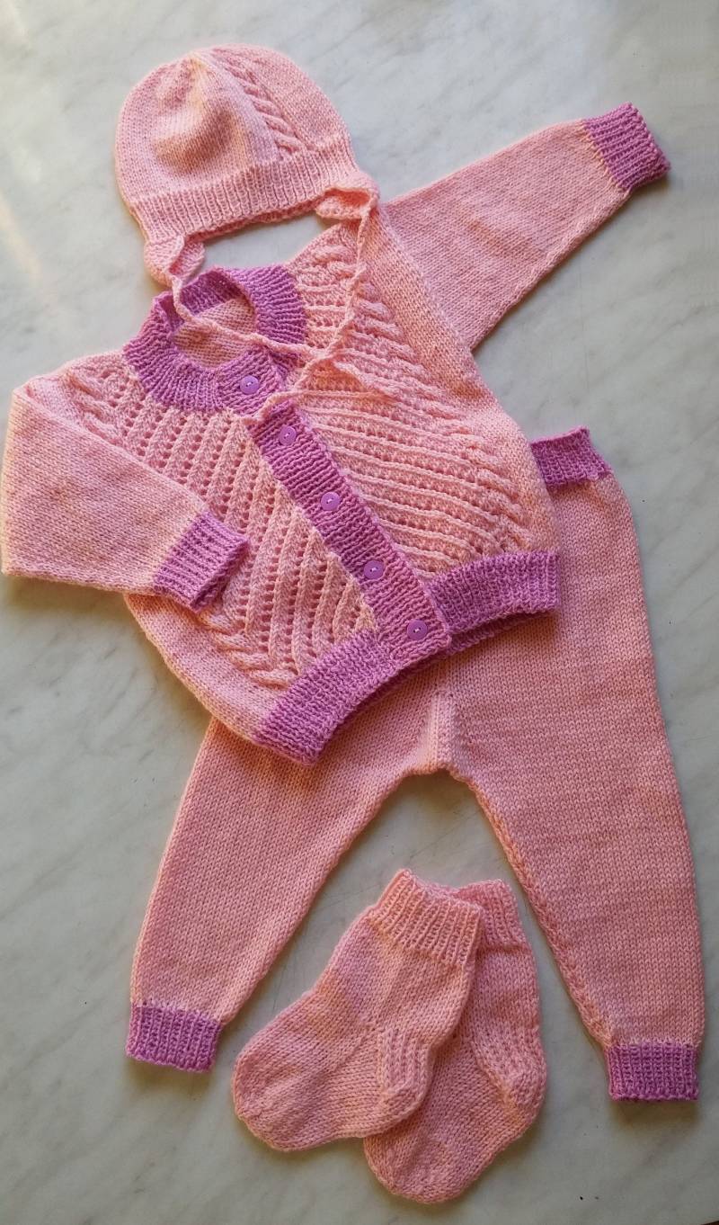 Baby Strick Spitze Outfit - Jacke, Hose, Mütze & Socken/Mädchen Merino Wolle Going Home Kleidung von IkalKnitting