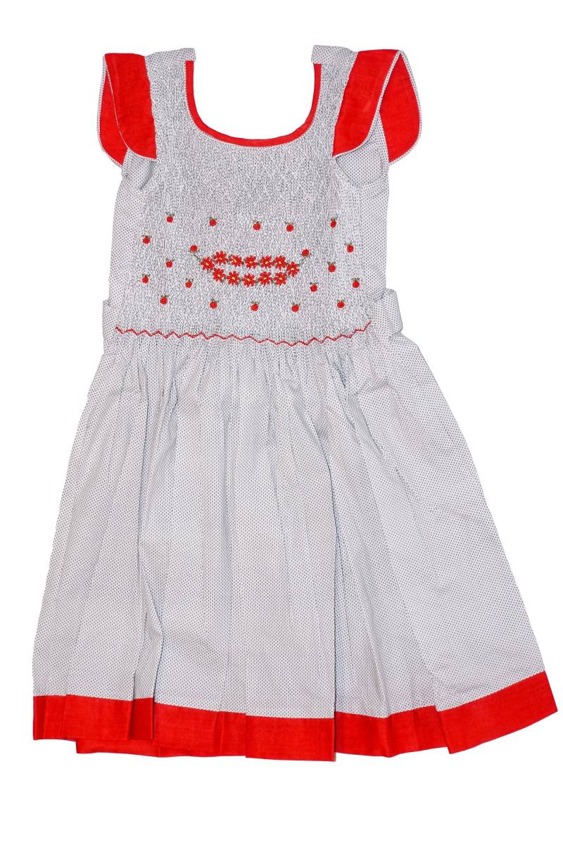 Handgenähtes Und -Besticktes Smok-Kleid Für Mädchen | Ca. 6 Jahre/Deutsche Gr. 116 Weiß Blau Rot - 100% Baumwolle von IkalaMR