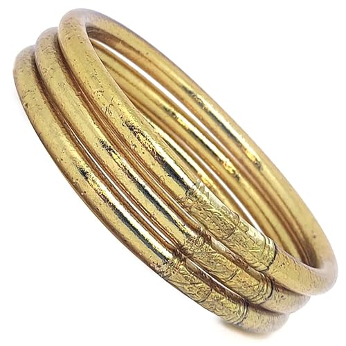 Ikaremin Original Chakra Armband Blattgold Pack3 - Damen Armband - Gold Armband Frauen - Gold Schmuck - Bracelet Women - Glücksarmband Damen - Armband Kleeblatt Buddha - Mutmacher Geschenk von Ikaremin