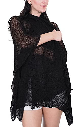 Ikat Damen Häkelspitze mittlerer Länge Mutterschaft Kaskade Kragen Strickjacke,Eine Grösse passt Allen (One Size, Black) von Ikat