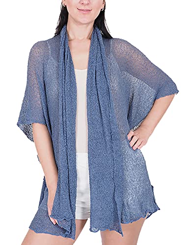 Ikat Damen Häkelspitze mittlerer Länge Mutterschaft Kaskade Kragen Strickjacke,Eine Grösse passt Allen (One Size, Denim Blue) von Ikat