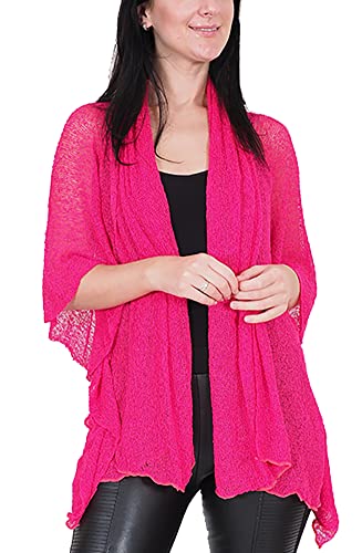 Ikat Damen Häkelspitze mittlerer Länge Mutterschaft Kaskade Kragen Strickjacke,Eine Grösse passt Allen (One Size, Hot Pink) von Ikat