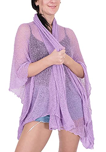 Ikat Damen Häkelspitze mittlerer Länge Mutterschaft Kaskade Kragen Strickjacke,Eine Grösse passt Allen (One Size, Lilac) von Ikat