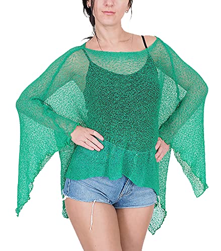 Damen-Fledermausponcho; Fischnetz-Muster, Spitze, Häkelarbeit Gr. One size, jade von Ikat