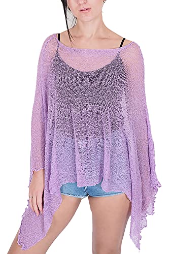 Damen-Fledermausponcho; Fischnetz-Muster, Spitze, Häkelarbeit Gr. One size, Lilac von Ikat