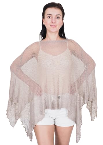 Damen-Fledermausponcho; Fischnetz-Muster, Spitze, Häkelarbeit Gr. One size, taupe von Ikat