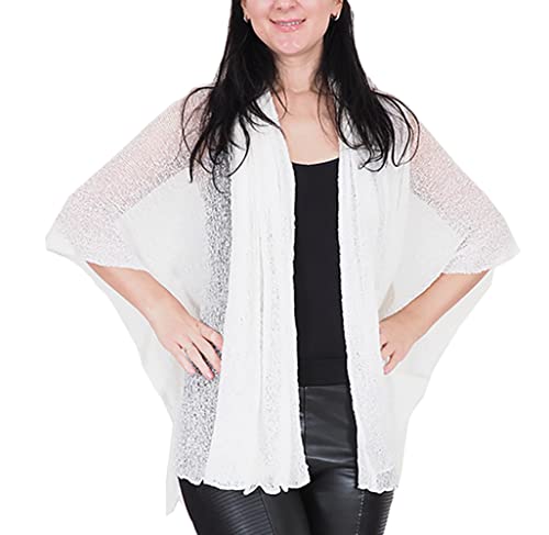 Ikat Damen Häkelspitze mittlerer Länge Mutterschaft Kaskade Kragen Strickjacke,Eine Grösse passt Allen (One Size, White) von Ikat