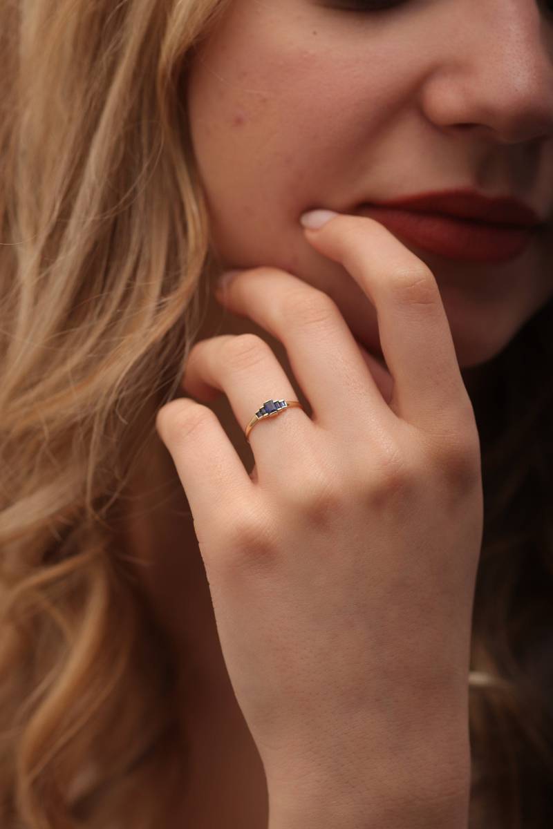 10K 14K 18K Baguette Ceylon Saphir Oder Rosa /Handgefertigter Ring/Ceylon Ring von IkeFineJewelry