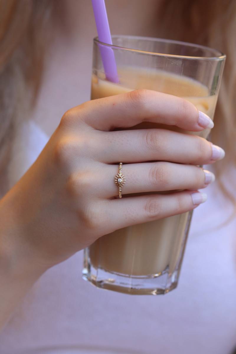 10K 14K 18K Gold Diamant Auge Ring/Handgemachter Augenring Zierliche Halskette Geburtstagsgeschenk Geschenk Zum Abschluss von IkeFineJewelry