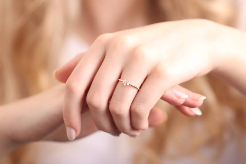 14K 18K Baguette Diamant Ring/Handgefertigter Diamantring Ehering von IkeFineJewelry