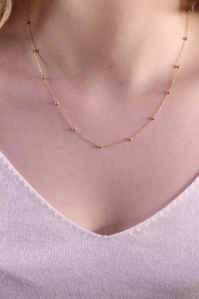 14K 18K Goldperlen-Halskette/Handgemachte Perlen-Halskette Erhältlich in Gold, Roségold, Weißgold von IkeFineJewelry