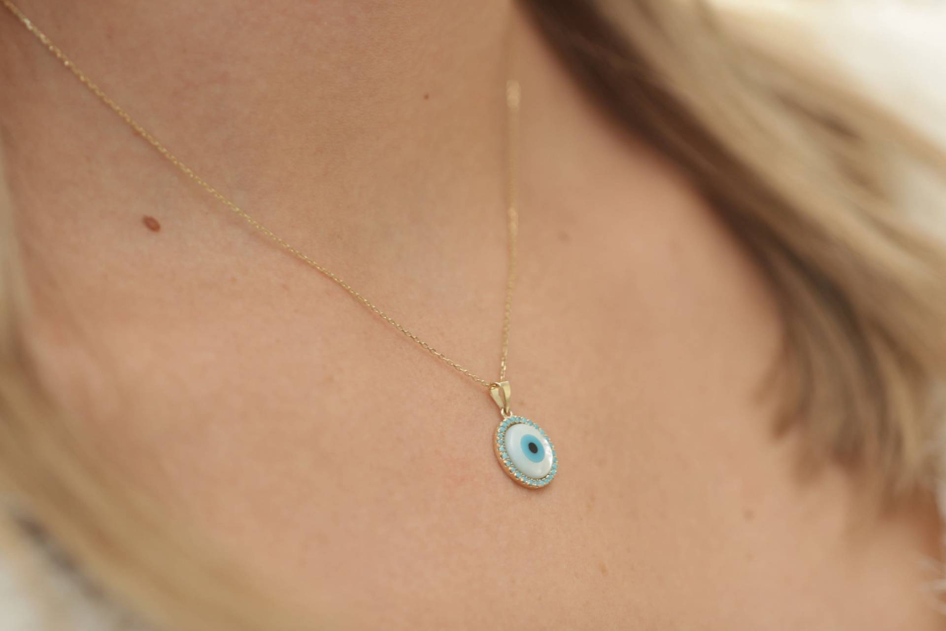 14K 18K Handgemachte Gold Evil Eye Halskette/Erhältlich in Gold, Roségold, Weißgold von IkeFineJewelry