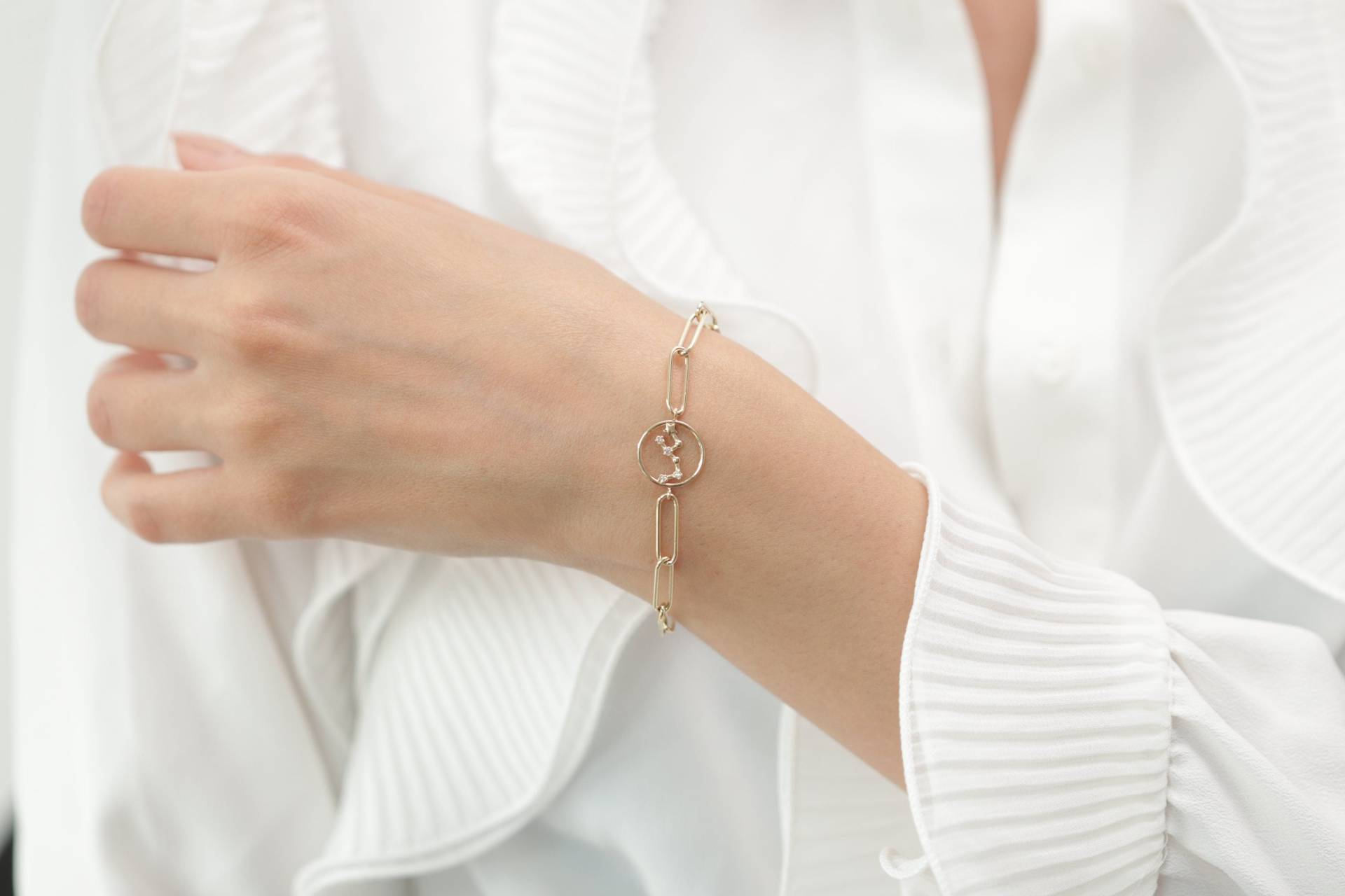 14K Gold Horoskop Armband-Fußkettchen Auf Büroklammer/Handgemachtes Zierliches Kette in Und Weißgold von IkeFineJewelry