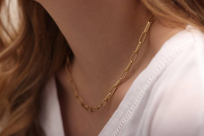 14K Gold Paper Clip Halskette - Handgefertigt in Gelb- Oder Weißgold von IkeFineJewelry