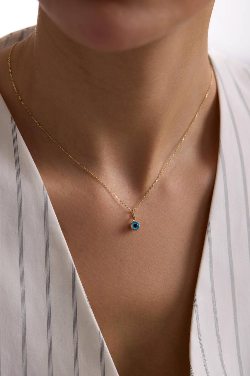 Solid Gold Evil Eye Halskette 10K 14K 18K | Zierliche Blau Emaille Augen Anhänger Minimalist Schutz Edler Schmuck Von Ike Weihnachten von IkeFineJewelry