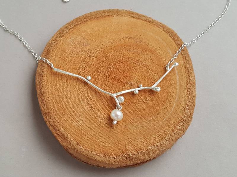 Silber Collier Zweig, Handgeschmiedet Aus Massivem 925Er Silber von IkebanaGems