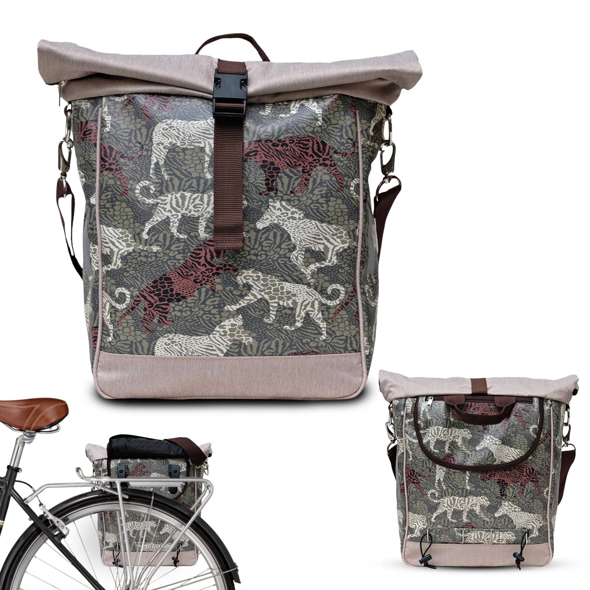 Fahrradtasche Aus Bedruckter Plane - Gepäcktasche Für Frauen Wasserdicht Bike Panniers Fahrrad-Zubehör Design Animals von Ikuri