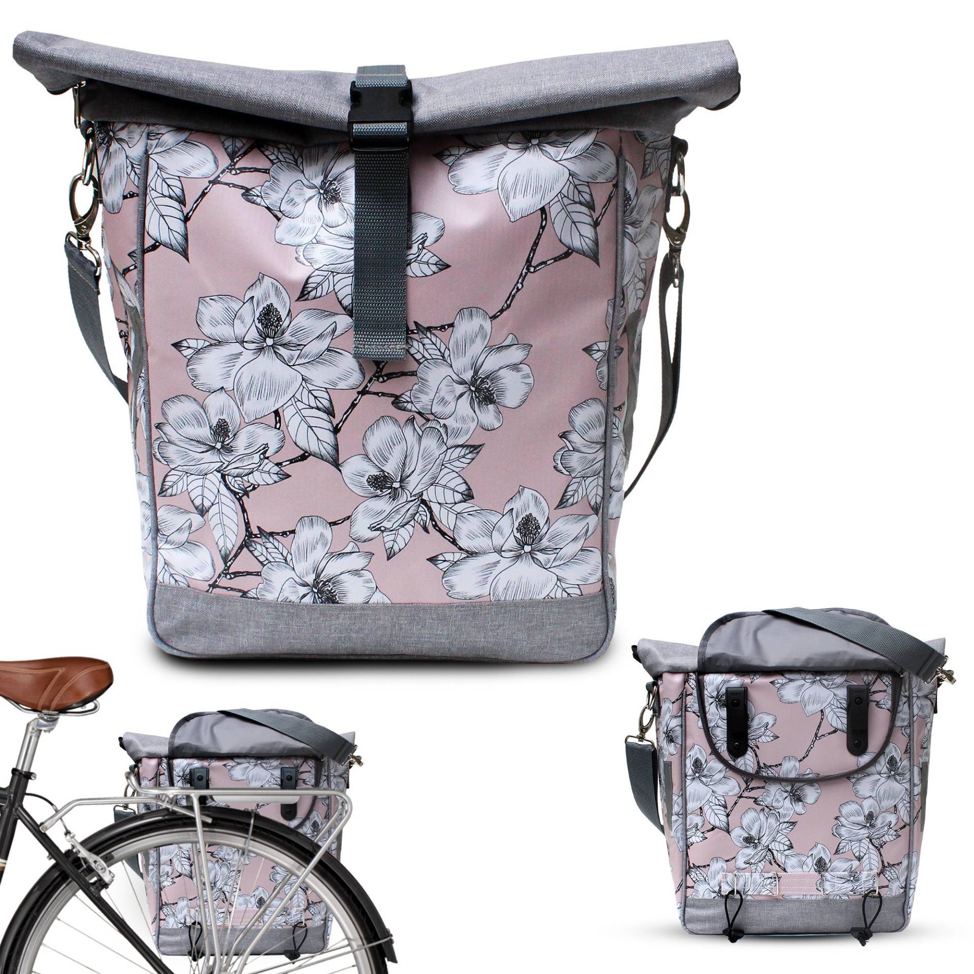 Fahrradtasche Gepäckträger Aus Plane - Gepäcktasche Für Frauen Wasserdicht Bike Panniers Velotasche Fahrrad-Zubehör Magnolia von Ikuri