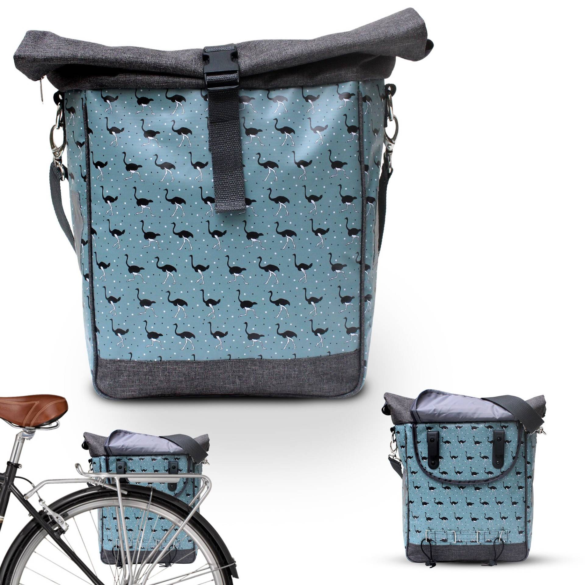 Fahrradtasche Gepäckträger Aus Plane Wasserdicht - Gepäcktasche Für Frauen Velo Bike Panniers Fahrrad-Zubehör Design Avestruz von Ikuri