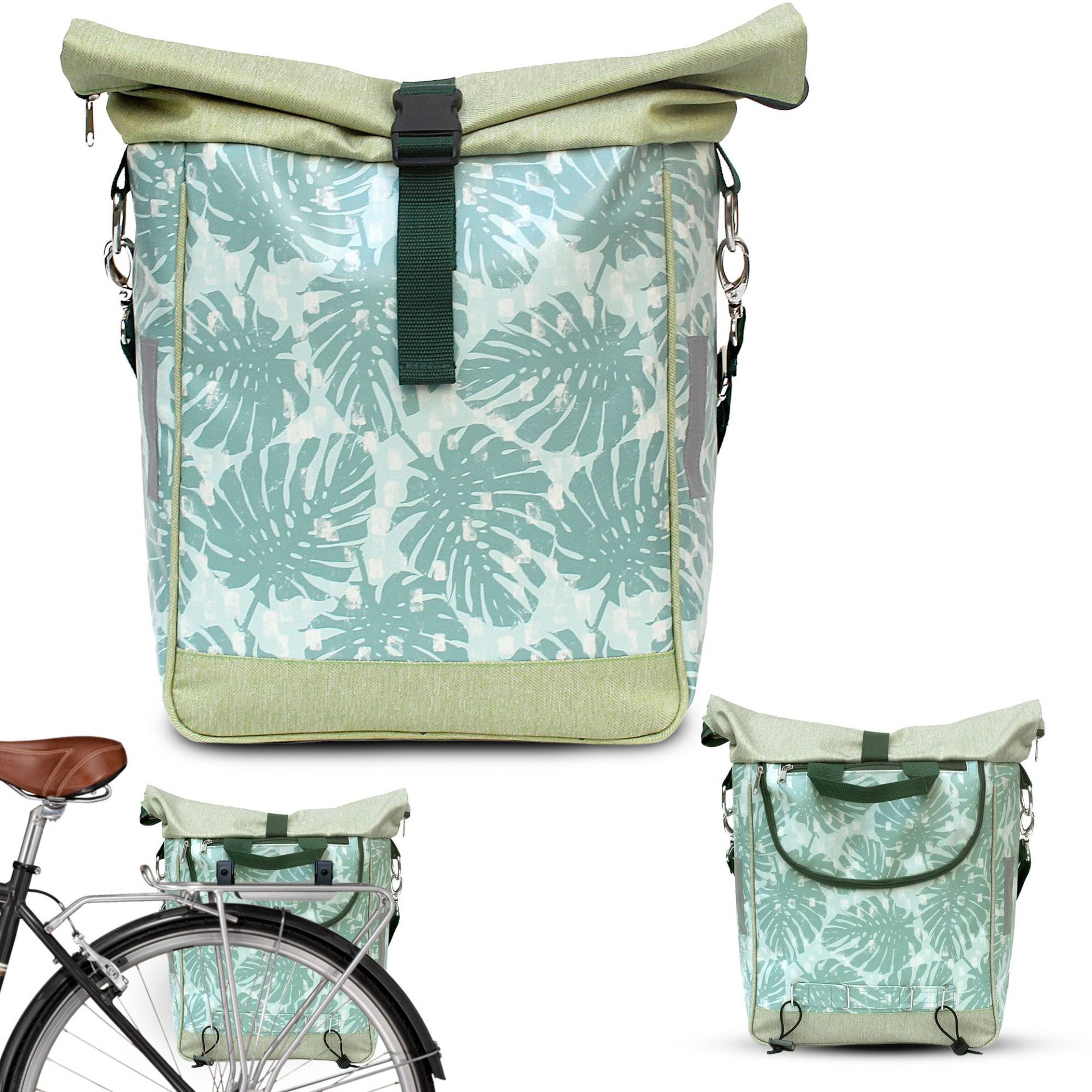 Fahrradtasche Gepäckträger Aus Plane Wasserdicht - Gepäcktasche Für Frauen Velotasche Bike Panniers Fahrrad-Zubehör Design Monstera von Ikuri