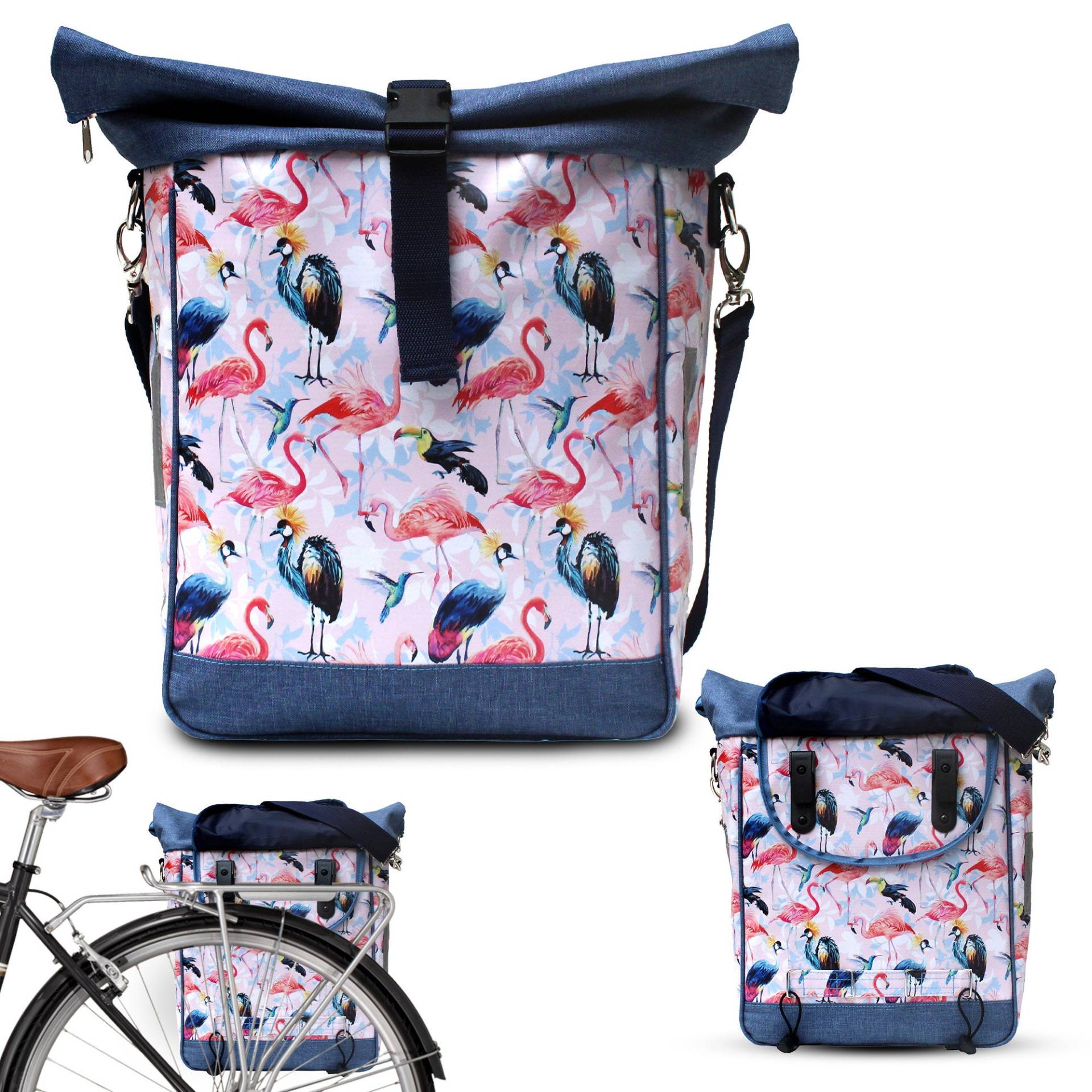 Fahrradtasche Gepäckträger Aus Plane Wasserdicht - Gepäcktasche Für Frauen Velotasche Bike Panniers Fahrrad-Zubehör Design Pajaros von Ikuri