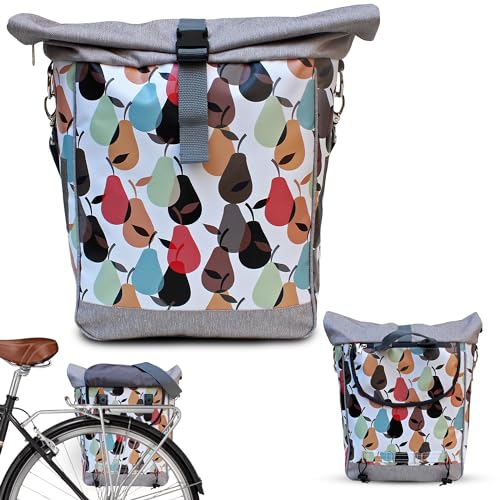 IKURI Fahrradtasche für Gepäckträger Satteltasche Einzeltasche Packtasche, abnehmbar, mit Tragegurt zum Umhängen, aus Plane, für Damen, Wasserdicht, Modell Peras von Ikuri
