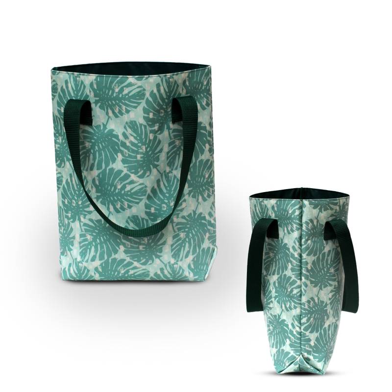 Shopper Einkaufstasche Tote Bag Beutel Wasserdicht - Tragetasche Für Frauen Aus Plane, Grün Mit Blättern Monstera von Ikuri
