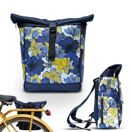 Ikuri Fahrradtasche/Rucksack Kombi Fahrradrucksack aus Plane für Gepäckträger Packtasche Wasserdicht für Frauen - Modell Azucena von Ikuri