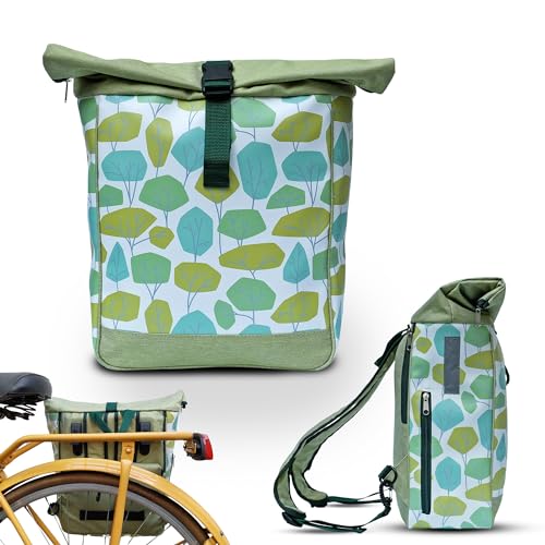 Ikuri Fahrradtasche/Rucksack Kombi Fahrradrucksack aus Plane für Gepäckträger Packtasche Wasserdicht für Frauen - Modell Bosque von Ikuri