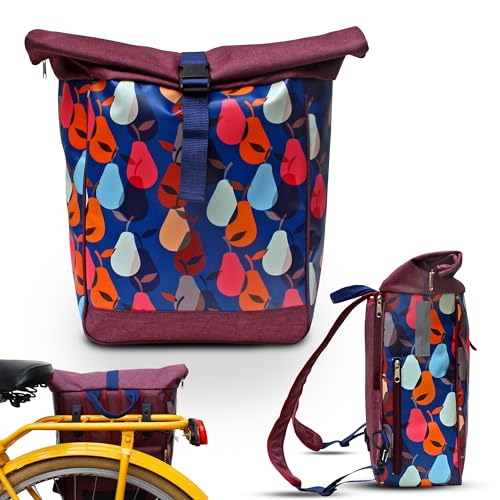 Ikuri Fahrradtasche/Rucksack Kombi Fahrradrucksack aus Plane für Gepäckträger Packtasche Wasserdicht für Frauen - Modell Peras blau von Ikuri