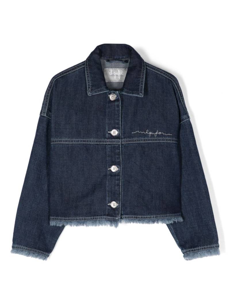 Il Gufo Ausgefranste Jeansjacke mit Logo-Stickerei - Blau von Il Gufo