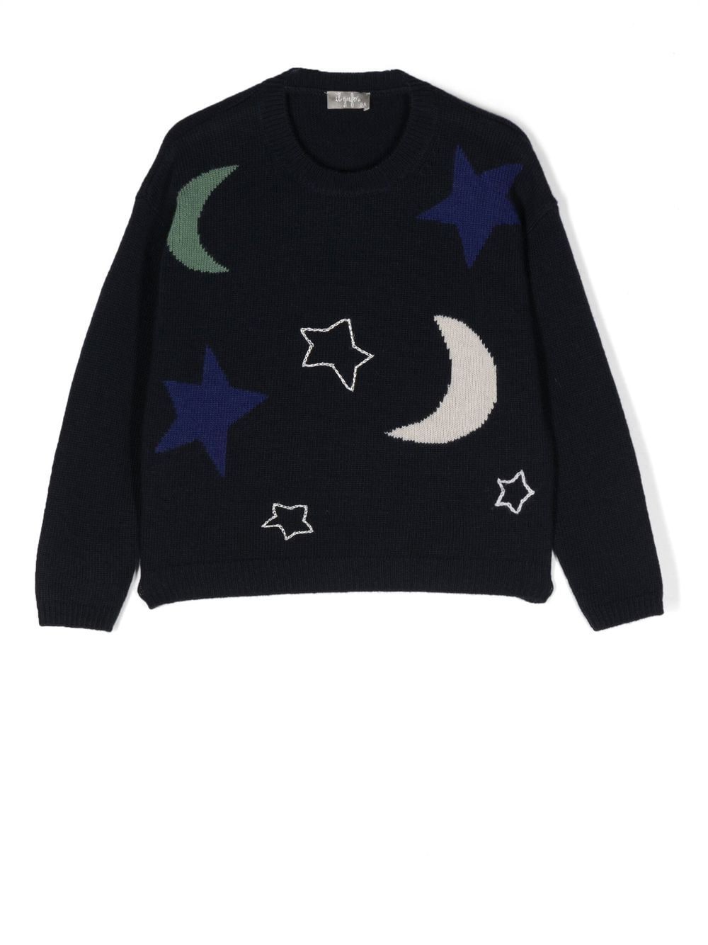 Il Gufo Intarsien-Pullover mit Sternen - Blau von Il Gufo