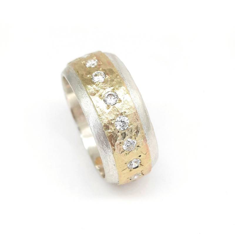 Außergewöhnlicher Verlobungsring, Konvexring, Sterling Silber Und Gelbgold Mit Cz-Intarsien, Damenring, Jubiläumsring, Ilan Amir Jewelry von IlanAmirJewelry