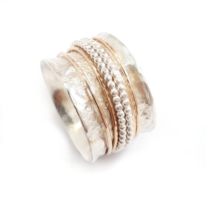 Breiter Ehering, Breiter Drehring Mit Vier Gelbgold Spinner Creolen, Zwei Silber Kugel Chunky, Macht Ein Statement, Ilan Amir von IlanAmirJewelry