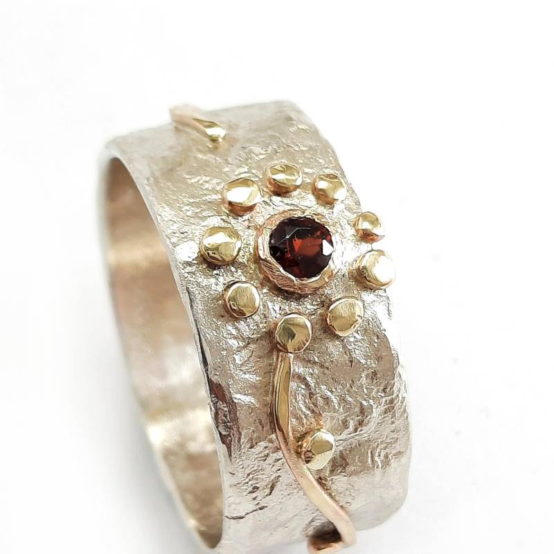 Entzückender Blume Ring, Handgemachter Silber Und Gold Zerknitterte Staniol Textur, Ungewöhnliche Verlobung, Geschenk Für Sie, Ilan Amir von IlanAmirJewelry