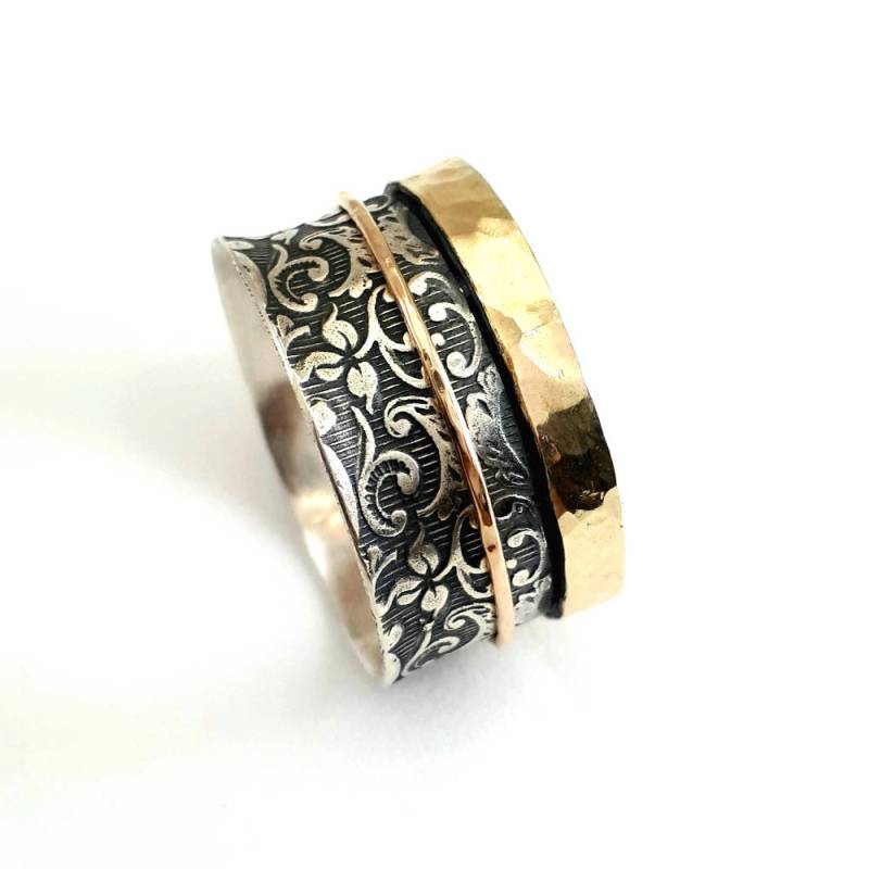 Halbbreiter Spinnerring, Sorgenring, Filigranes Design in Sterling Silber, Ehering, Eleganter Und Stilvoller Handgearbeiteter Ring, Ilan Amir von IlanAmirJewelry
