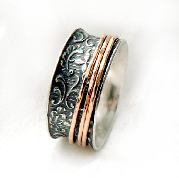 Halbweiter Spinnerring, Filigranes Design, Sterlingsilber-Spitzenring, Drei Rotgoldene Spinner, Ring Für Sie, Ilanamir von IlanAmirJewelry