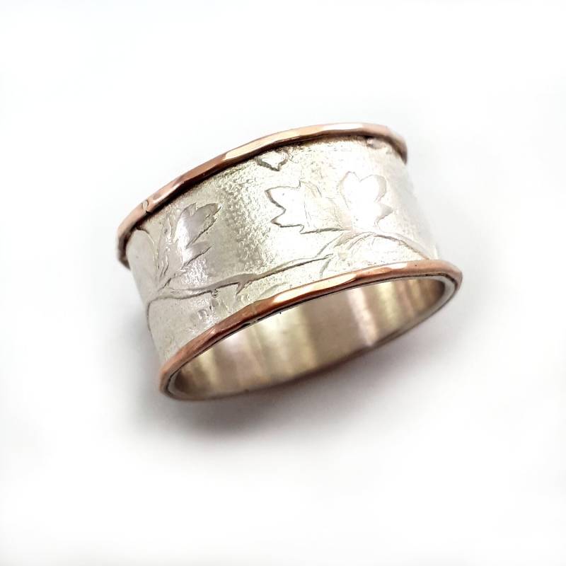 Jugendstil Design Ehering, Blüte Und Blatt Filigran, Damen Ilan Amir Jewelry von IlanAmirJewelry