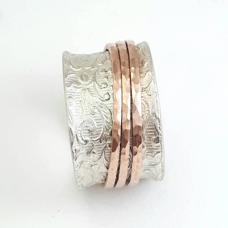 Schicker Spitzenring Aus Sterlingsilber, Drei Spinner Roségold, Beliebter Ring, Ehering Für Frauen, Halbseitiger Ehering, Spinnerring, Jugendstilring von IlanAmirJewelry