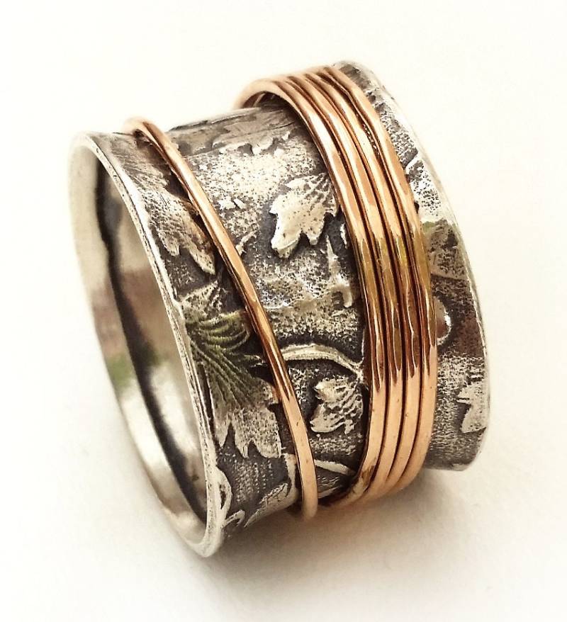 Schönes Blattmuster, Fünf Roségold-Creolen, Breiter Ring, Hochzeit Im Frühling, Angstring, Auffällig Und Attraktiv von IlanAmirJewelry