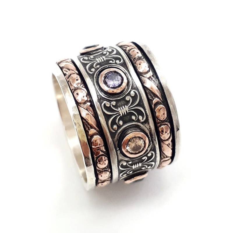 Schwarz Breiter Spinnerring Set Mit Geburtssteinen von IlanAmirJewelry