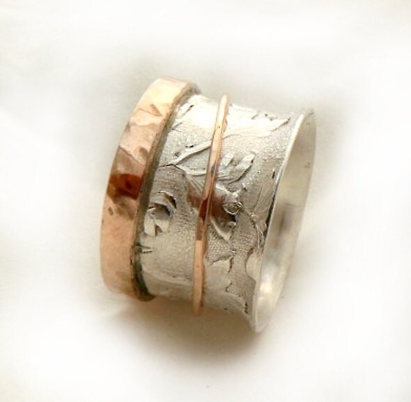 sterling Silber Ring Mit Blattmuster, Frühlingshochzeit, Roségold Spinner Ring, Beliebter Favorit, Drehbar Ehering, Ilan Amir Schmuck von IlanAmirJewelry