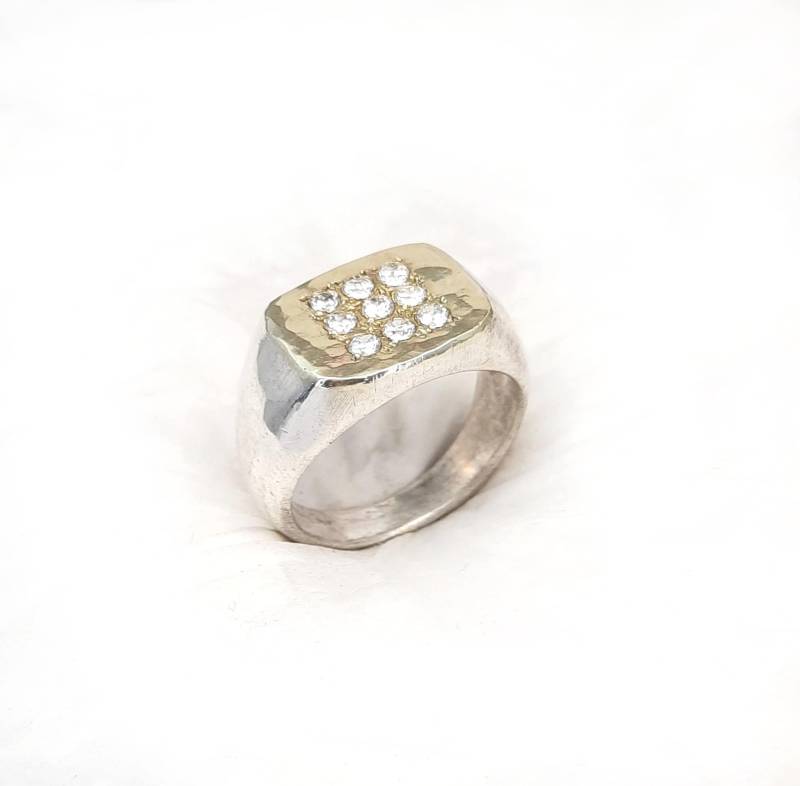 sterling Silber Und Gold Ring, Besetzt Mit 9 Cz Edelsteinen, Rotgold Auf Silber, Hoshen | Priesterlicher Brustpanzer Design von IlanAmirJewelry