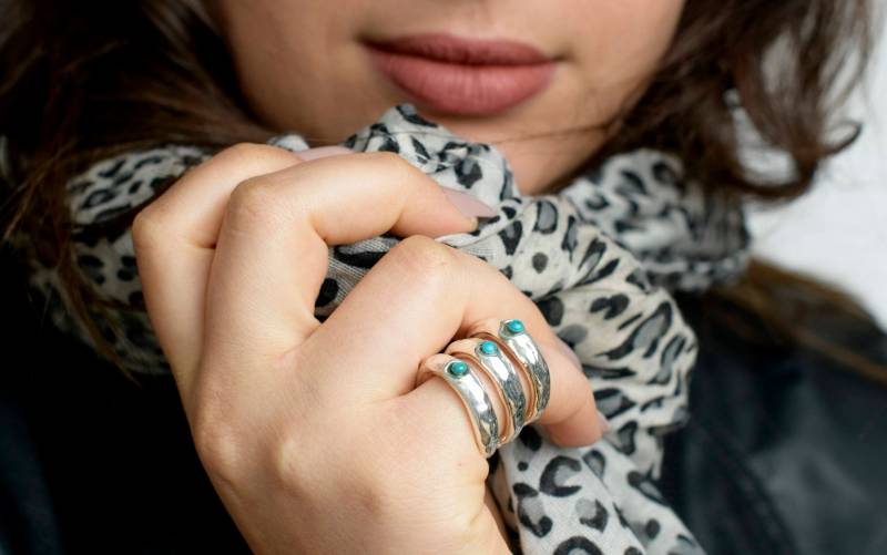 Breiter Silberring - Türkiser Triplet Ring Silberring von IlanaArtisticJewelry
