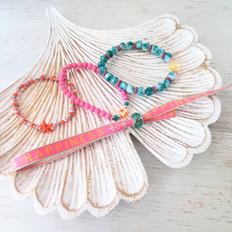 Armband Set, Festivalarmbänder, Statementarmbänder " Happiness Boho Ibiza Hippie Style Urlaub Sommer, Pink + Orange Petrol Silber von IlarteCardundSchmuck