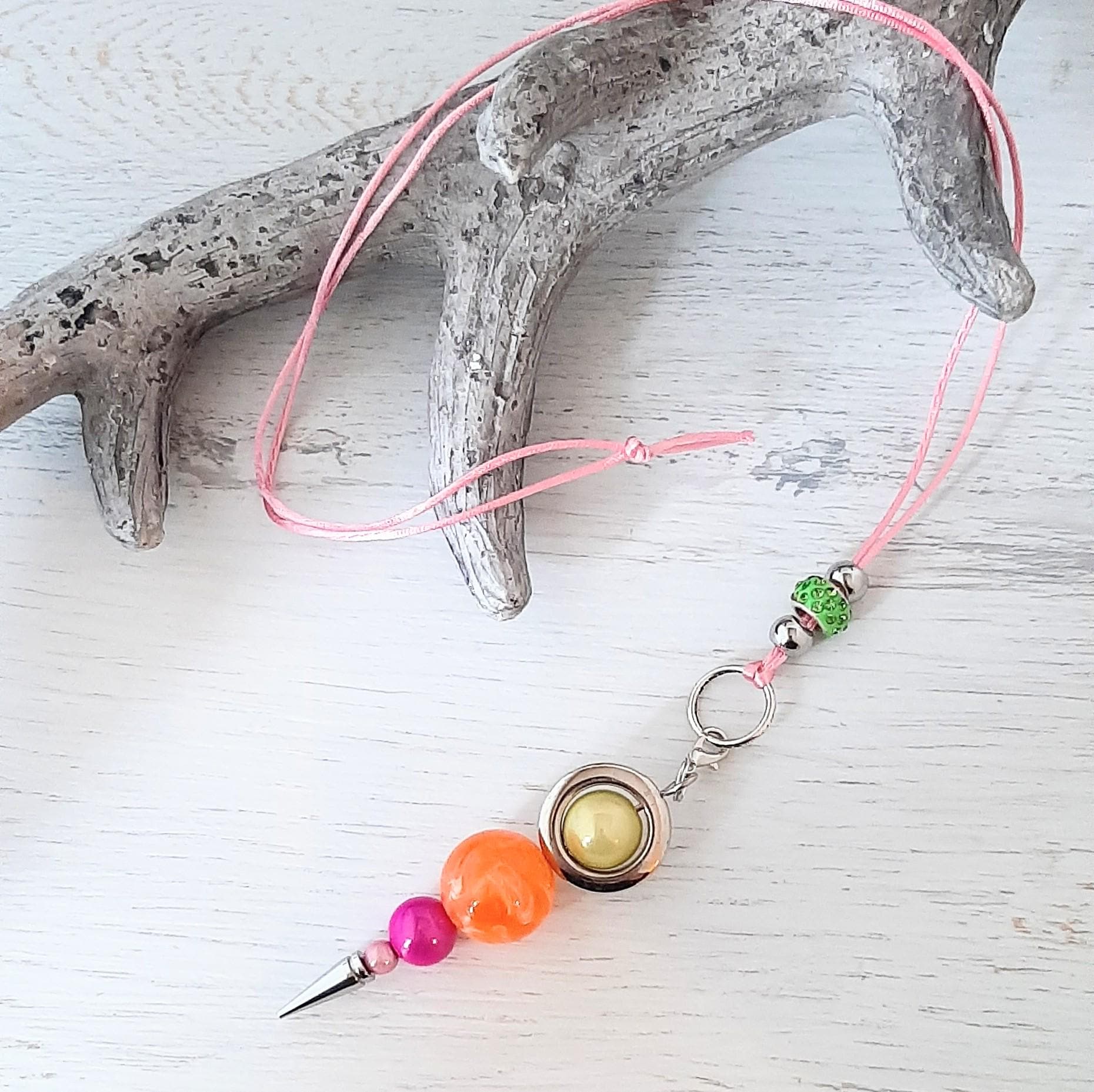 Lange Kette Wechselstab Anhänger Mit Band Wechselschmuck Wechselanhänger " Lemongreen + Orange Pink Rosa Silber Mix & Match von IlarteCardundSchmuck