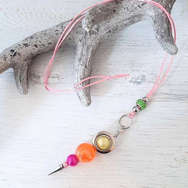 Lange Kette Wechselstab Anhänger Mit Band Wechselschmuck Wechselanhänger " Lemongreen + Orange Pink Rosa Silber Mix & Match von IlarteCardundSchmuck