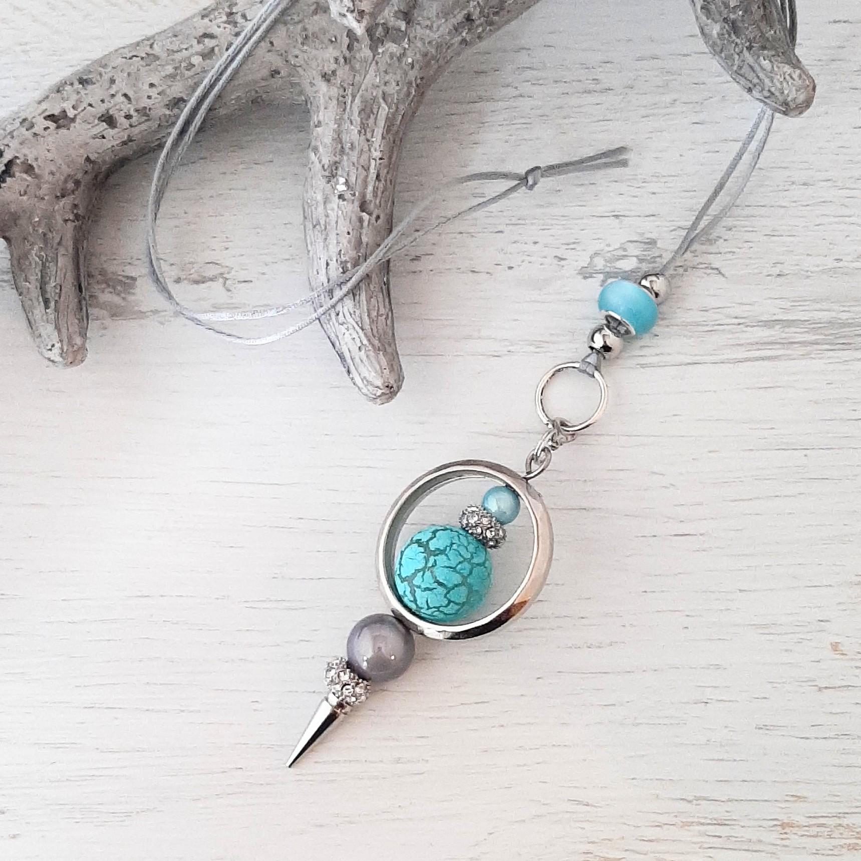 Lange Kette Wechselstab Anhänger Mit Band Wechselschmuck Wechselanhänger " Türkis + Grau Silber Mix & Match Must Have in Diesem Sommer von IlarteCardundSchmuck