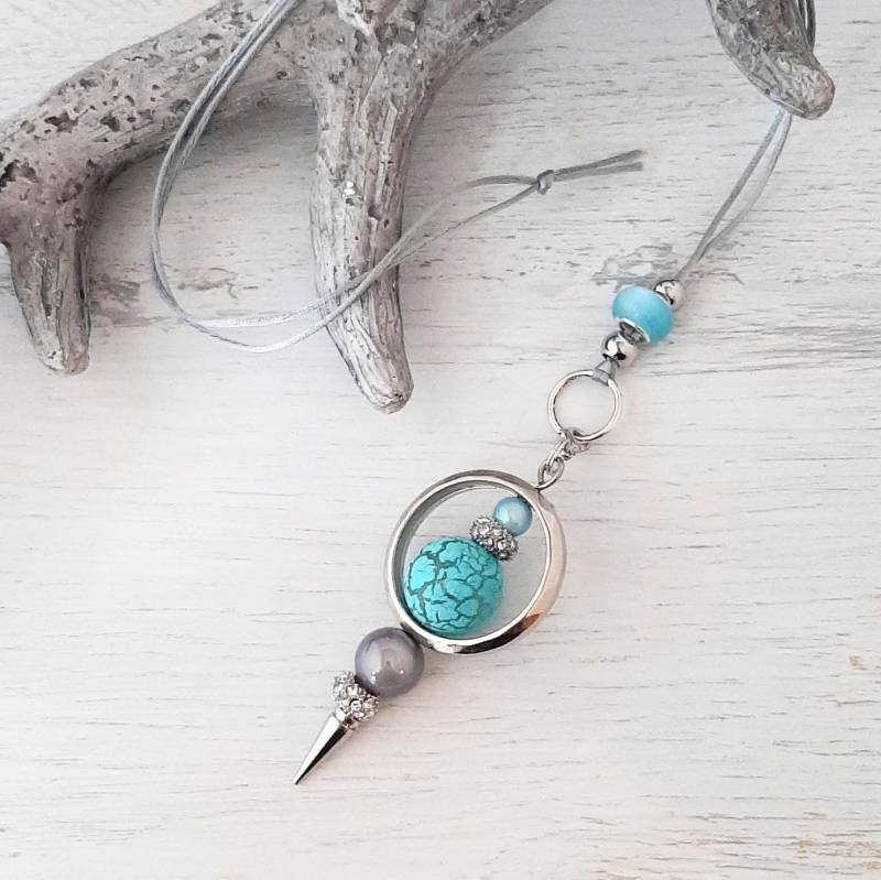 Lange Kette Wechselstab Anhänger Mit Band Wechselschmuck Wechselanhänger " Türkis + Grau Silber Mix & Match Must Have in Diesem Sommer von IlarteCardundSchmuck