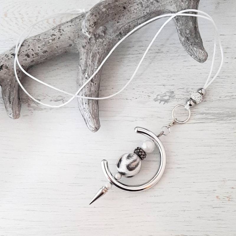 Lange Kette Wechselstab Anhänger Mit Band Wechselschmuck Wechselanhänger " Weiss + Grau Leopard Silber Mix & Match Must Have von IlarteCardundSchmuck